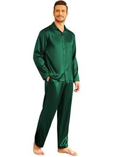 Ekouaer Herren Satin Pyjama Set Lang Schlafanzug Männer Nachtwäsche langärmelig Hausanzug Grün M von Ekouaer