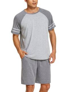 Ekouaer Herren Schlafanzug Kurz Pyjama Kurzarm T-Shirt Pyjamahose Zweiteilig Set Sommer Nightwear Kontrastfarben, Grau M von Ekouaer