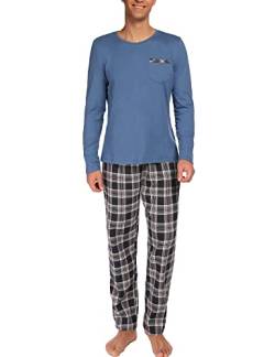 Ekouaer Herren Schlafanzug lang Baumwolle Rundhals Pyjama Set Nachtwäsche Langarm Shirt mit Loungehose Navy Blau M von Ekouaer