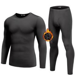 Ekouaer Herren Thermounterwäsche Warm Weich Thermoset Outdoor für trockene wärme Wintersport Thermohose und Langarm Thermoshirt für Männer, Dunkelgrau, XL von Ekouaer