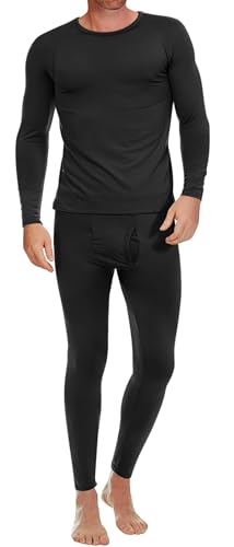 Ekouaer Herren Thermounterwäsche Warm Weich Thermoset Outdoor für trockene wärme Wintersport Thermohose und Langarm Thermoshirt für Männer, Schwarz, XL von Ekouaer