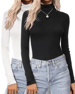 Ekouaer High Neck Top Langarmshirt Damen Winter Rollkragenshirt Slim Fit Basic Tops Gebürstete Turtleneck Pullover, Schwarz Weiß, S von Ekouaer