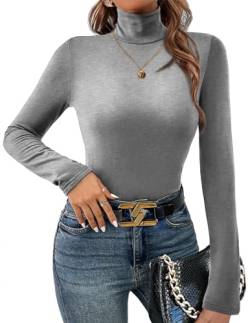 Ekouaer High Neck Top Unterwäsche Damen Winter Rollkragenshirt Slim Fit Basic Tops Gebürstete Turtleneck Pullover, Grau, S von Ekouaer