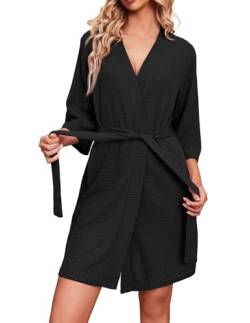 Ekouaer Morgenmantel Damen Kimono Hochzeit Dressing Gown Elegant Bademäntel Frau Negligee Sommer Große Größe Schwarz XXL von Ekouaer