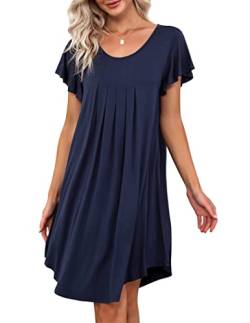 Ekouaer Nachthemd Damen Nachtwäsche Kurz Sommer Sleepshirt Loose fit Bigshirts Damen Große Größen, Navyblau, M von Ekouaer