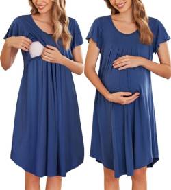 Ekouaer Nachthemden Lang für die Geburt Krankenhaus Stillen Nachthemd DREI-in-eins-Geburt/Stillen/Pflege, Navy blau, M von Ekouaer