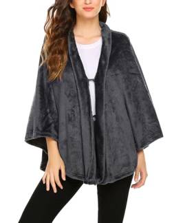 Ekouaer Poncho Flanell Damen Stole Fleece Faux Schal Winter Cape Elegant Warm Leicht, Grau S von Ekouaer