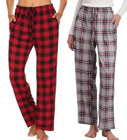 Ekouaer Pyjamahose Damen Schlafanzug Lang Schlafanzughose Jerseyhose Karierte/Unifarbe Freizeithosen Hausehose mit Zwei Taschen Rot XXL von Ekouaer