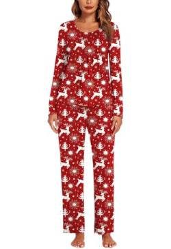 Ekouaer Schlafanzug Damen Lang Jumpsuit Winter Pyjama Langarm Hausanzug Hose Nachtwäsche Warm Loungewear, Weihnachten, S von Ekouaer