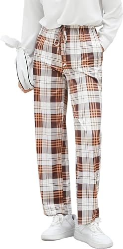 Ekouaer Schlafanzughose Damen Lang Karierte Pyjamahose Winter Weich Nachtwäsche Hose Freizeithose mit Taschen und Kordelzug Kariert S von Ekouaer