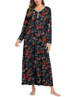 Ekouaer Schlafshirt Damen Nachthemd Lange Ärmel Nachtkleid Lang Damennachthemden T-Shirt Winter Strandkleid Große Größen，Drucke，M von Ekouaer