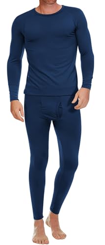 Ekouaer Thermounterhemd Thermounterhose für Männer Langarm Shirt und Hose Winter Warm Skiunterwäsche Innenfleece Suit Ski Thermo-Unterwäsche, Navyblau, L von Ekouaer