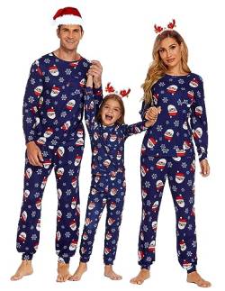 Ekouaer Weihnachten Schlafanzug Langarm Familien Christmas Pyjama Familie Set Winter Schlafanzug Lang für Herren Jungen Couple Weihnachtsoutfit, Herren-Blau, L von Ekouaer