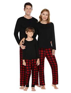 Ekouaer Weihnachts Pyjamas Kinder Lang Schlafanzug Winter Mädchen Junge Familie Set Lustig schwarz rot Kariert 110 von Ekouaer