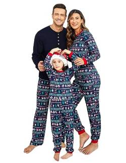 Ekouaer Weihnachtspyjama Familie Set Schlafanzüge Outfit Winter Damen Nachtwäsche Weihnachts Sleepwear, Blau, Damen, S von Ekouaer