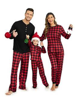 Ekouaer Weihnachtspyjama Familie Set Schlafanzüge Outfit Winter Damen Nachtwäsche Weihnachts Sleepwear, Karierte, Damen, L von Ekouaer