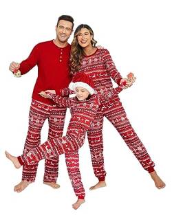 Ekouaer Weihnachtspyjamas Set Schlafanzug Weihnachten Familie Langarm Fun-Nachtwäsche Outfit Hausanzug, Rot, Kinder, 120 (6-7 Jahre) von Ekouaer