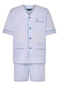El Búho Nocturno Schlafanzug Herren Kurz Baumwolle Sommer Pyjama Männer Klassisch Streifen Kariert Große Größen, (Pyjama Popeline Blau 4529_30), (L) von El Búho Nocturno