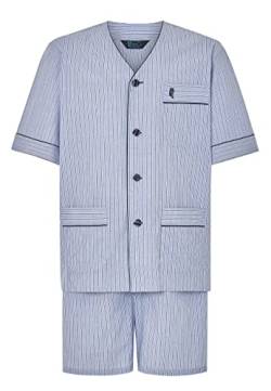 El Búho Nocturno Schlafanzug Herren Kurz Baumwolle Sommer Pyjama Männer Klassisch Streifen Kariert Große Größen, (Pyjama Popeline Blau 4531_39), (L) von El Búho Nocturno
