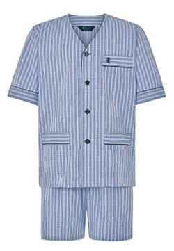 El Búho Nocturno Schlafanzug Herren Kurz Baumwolle Sommer Pyjama Männer Klassisch Streifen Kariert Große Größen, (Pyjama Popeline Blau 4532_38), (L) von El Búho Nocturno