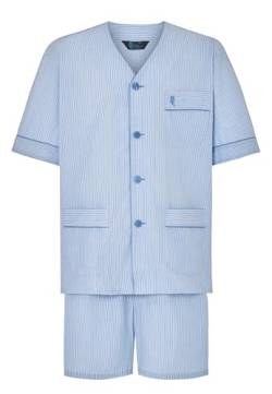El Búho Nocturno Schlafanzug Herren Kurz Baumwolle Sommer Pyjama Männer Klassisch Streifen Kariert Große Größen, (Pyjama Popeline Blau 4533_30), (L) von El Búho Nocturno