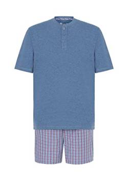 El Búho Nocturno Schlafanzug Herren Kurz Baumwolle Sommer Pyjama Männer Klassisch Streifen Kariert Große Größen, (Pyjama Stricken Blau 3603_30), (L) von El Búho Nocturno