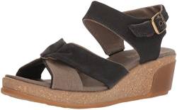 El Naturalista Women's N5007T Seaweed Canvas Black/Leaves Wedge Sandal, 39 Medium EU (8.5 US) von El Naturalista