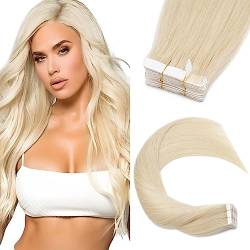 Elailite 20PCS Tape Extensions, Invisible Extensions Echthaar Tape, Tape in Extensions Echthaar, glatt, Remy Real Human Hair, 40cm 50g #01 Pechschwarz von Elailite