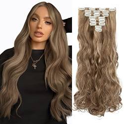 Elailite Clip In Extensions, 140g 8 Teile Set 18 Clips Haarverlängerun 60cm günstig Gewellt Haarteil Natürlich Waschbar - Dunkelsand und Dunkelblond von Elailite