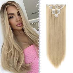 Elailite Clip In Extensions, 140g Haarverlängerung Haarteil glatt 8 Tressen (SleeKanekalon Hair) mit 18 Clips, 26"(65cm) für komplette Haarverlängerung Naturblond von Elailite