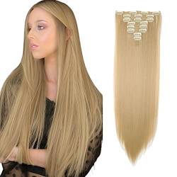 Elailite Clip In Extensions, 140g Haarverlängerung Haarteil glatt 8 Tressen mit 18 Clips, 58cm für komplette Haarverlängerung - Blond von Elailite
