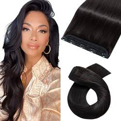 Elailite Clip in Extensions Echthaar, 3/4 Full Head, 1 Teil 5 Klammern, Echthaar Extensions Clip in Haarteil,Real Human Hair glatt 20cm 40g #1B Natürliches Schwarz von Elailite