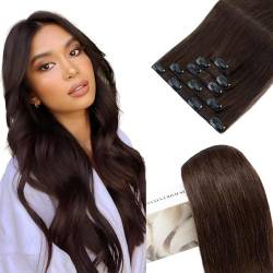 Elailite Clip in Extensions Echthaar, 5 Pcs Remy Haarverlängerung mit 12 Clips, 35cm-60g Glattes Haarteile Natürlich Haarextension für Frauen Damen #2 Braun von Elailite