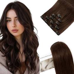 Elailite Clip in Extensions Echthaar, 5 Pcs Remy Haarverlängerung mit 12 Clips, 35cm-60g Glattes Haarteile Natürlich Haarextension für Frauen Damen #4 Mittel braun von Elailite