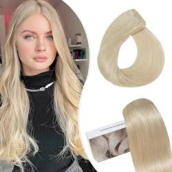 Elailite Clip in Extensions Echthaar, 5 Pcs Remy Haarverlängerung mit 12 Clips, 40cm-60g Glattes Haarteile Natürlich Haarextension für Frauen Damen #60 Bleichblond von Elailite