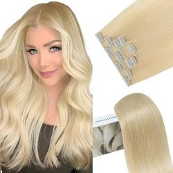 Elailite Clip in Extensions Echthaar, 5 Pcs Remy Haarverlängerung mit 12 Clips, 60cm-75g Glattes Haarteile Natürlich Haarextension für Frauen Damen #613 Hellblond von Elailite