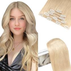 Elailite Clip in Extensions Echthaar 5 Tressen 70g Remy Haarverlängerung mit 12 Clips, 45cm Glattes Haarteile Natürlich Haarextension für Frauen Damen #24 Naturblond von Elailite