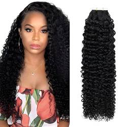 Elailite Echthaar Extensions Tape, Kinky Curly Tape in Extensions Afro, gewellte Haarverlängerung Echthaar Tapes, 35cm 40g #1B Natürliches Schwarz von Elailite