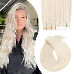 Elailite Echthaar Extensions Tape in #70 Weiß bleichen, 20 Stück/Packung Real Human Hair, 60cm Haarverlängerungen Haarextension Klebe Invisible 30g von Elailite