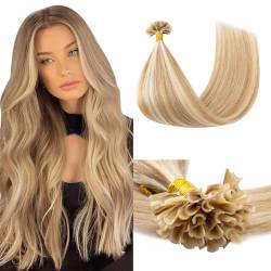 Elailite Extensions Echthaar Bonding 1g/s 45cm #12P613 Weissbraun/Hellblond U Tip Hair Extensions Keratin 100 Strähne 100g von Elailite