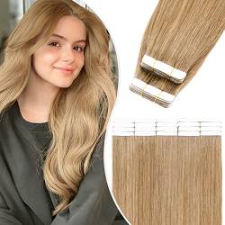 Elailite Extensions Echthaar Tape #27 Honigblond, 40 Stück/Packung Real Human Hair, 55cm Indian Haar Invisible Klebe 100g von Elailite