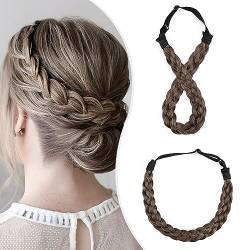 Elailite Haarband Geflochten Haargummi mit Haare Damen Haarteile Dutt Braids Extensions Stirnband Breit 2.5cm/M Zopf Haarreif Verstellbare Kopfband Haarschmuck 30g Dunkelbraun/Kaffeebraun von Elailite