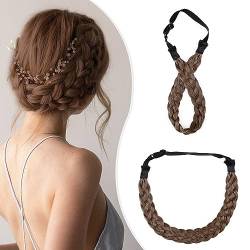 Elailite Haarband Geflochten Haargummi mit Haare Damen Haarteile Dutt Braids Extensions Stirnband Breit 2.5cm/M Zopf Haarreif Verstellbare Kopfband Haarschmuck 30g Hellbraun von Elailite