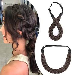 Elailite Haarband Geflochten Haargummi mit Haare Damen Haarteile Dutt Braids Extensions Stirnband Breit 3.8cm/L Zopf Haarreif Verstellbare Kopfband Haarschmuck 50g Eschenbraun/Kastanienbraun von Elailite