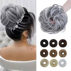 Elailite Haarteil Dutt Haargummi mit Haaren Haarteile mit Gummiband 55g für Frauen Donut Haardutt Hair Chignons Synthetische Pferdeschwanz Zopf Extensions # Grau/Schwarz von Elailite