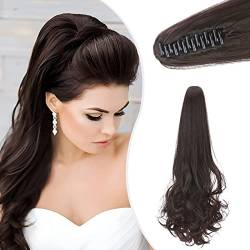 Elailite Haarverlängerungen Zopf Extension mit Klauen, oben glatte unten lockige Clip in Ponytail Extensions, 45cm 150g Pferdeschwanz Haarteil, Ponytail Extensions, 4A Dunkelbraun von Elailite