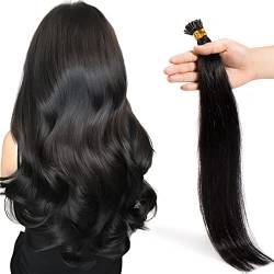 Elailite Keratin Bonding Extensions Echthaar I-Tip Hair Extensions 100pcs 50g 55cm #1 Schwarz von Elailite