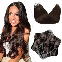 Elailite Micro Loop Extensions Echthaar Microring Haarverlängerung Bondings Prebonded Extensions 50g 100 Strähnen Glatt Remy 14" 35cm 50g #02 Dunkelbraun von Elailite