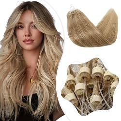 Elailite Micro Loop Extensions Echthaar Microring Haarverlängerung Bondings Prebonded Extensions 50g 100 Strähnen Glatt Remy 14" 35cm 50g #12/613 Goldbraun＆Gebleichtes Blond von Elailite