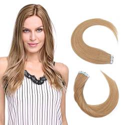 Elailite Tape Extensions Haarverlängerung - Invisible Tape Extensions Echthaar - 20PCS Tape in Extensions - glatt - 30cm 20g #27 Dunkles Blond von Elailite